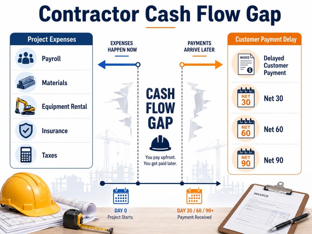 Construction cash flow gap between project expenses and customer payment