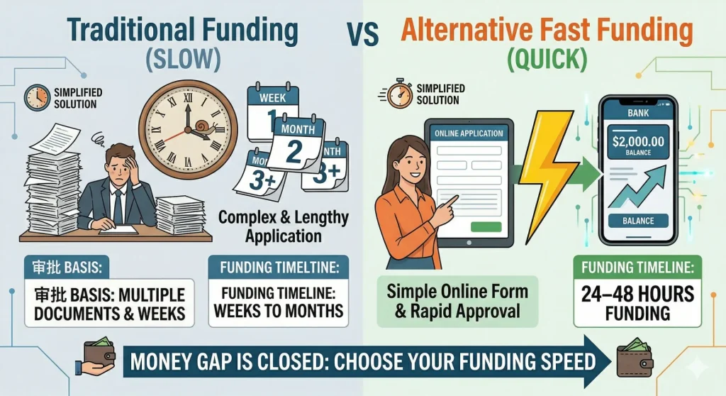 Traditional funding versus fast funding